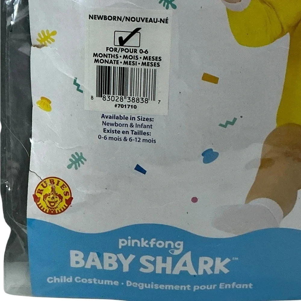 Pinkfong Baby Shark Costume Romper Onesie with Headpiece Yellow Infant 0-6 Mo